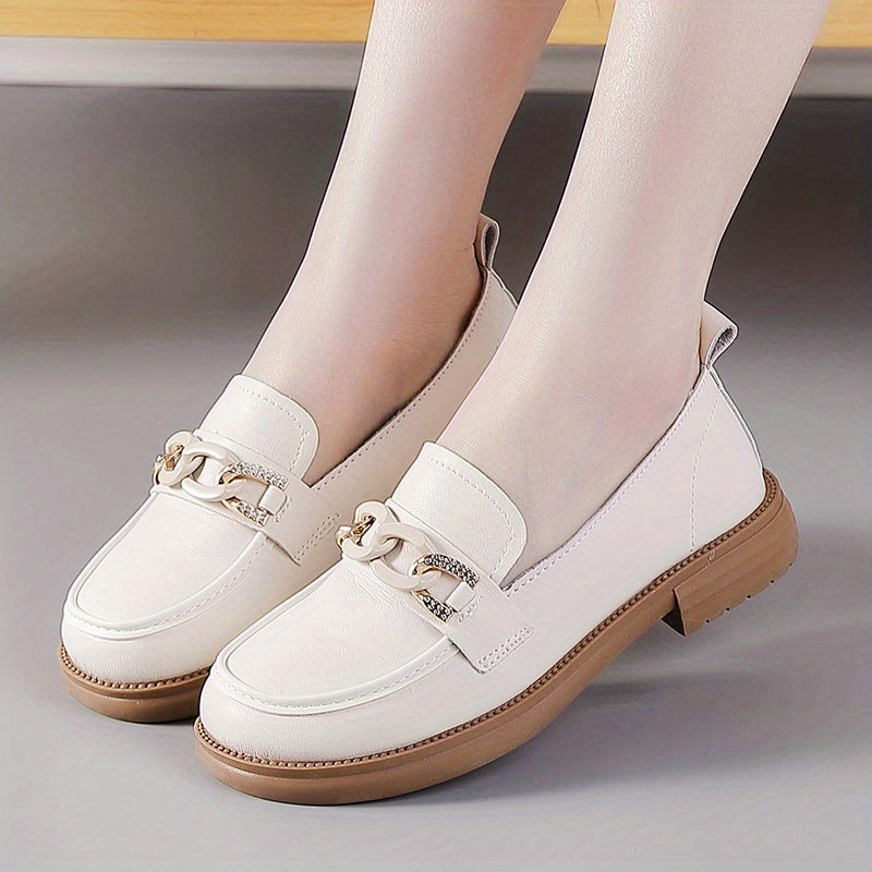 Women's Chain Decor Loafers Round Toe Slip On Shoes