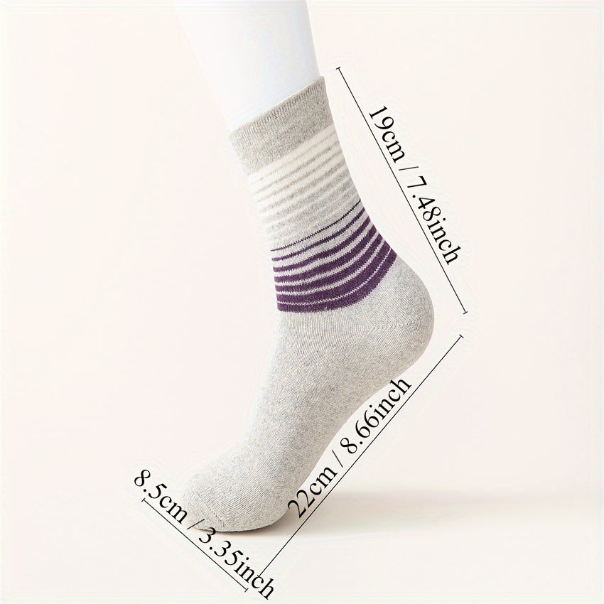 5 Pairs Men's Striped Crew Cotton Socks Deodorant Sweat Absorbing Casual