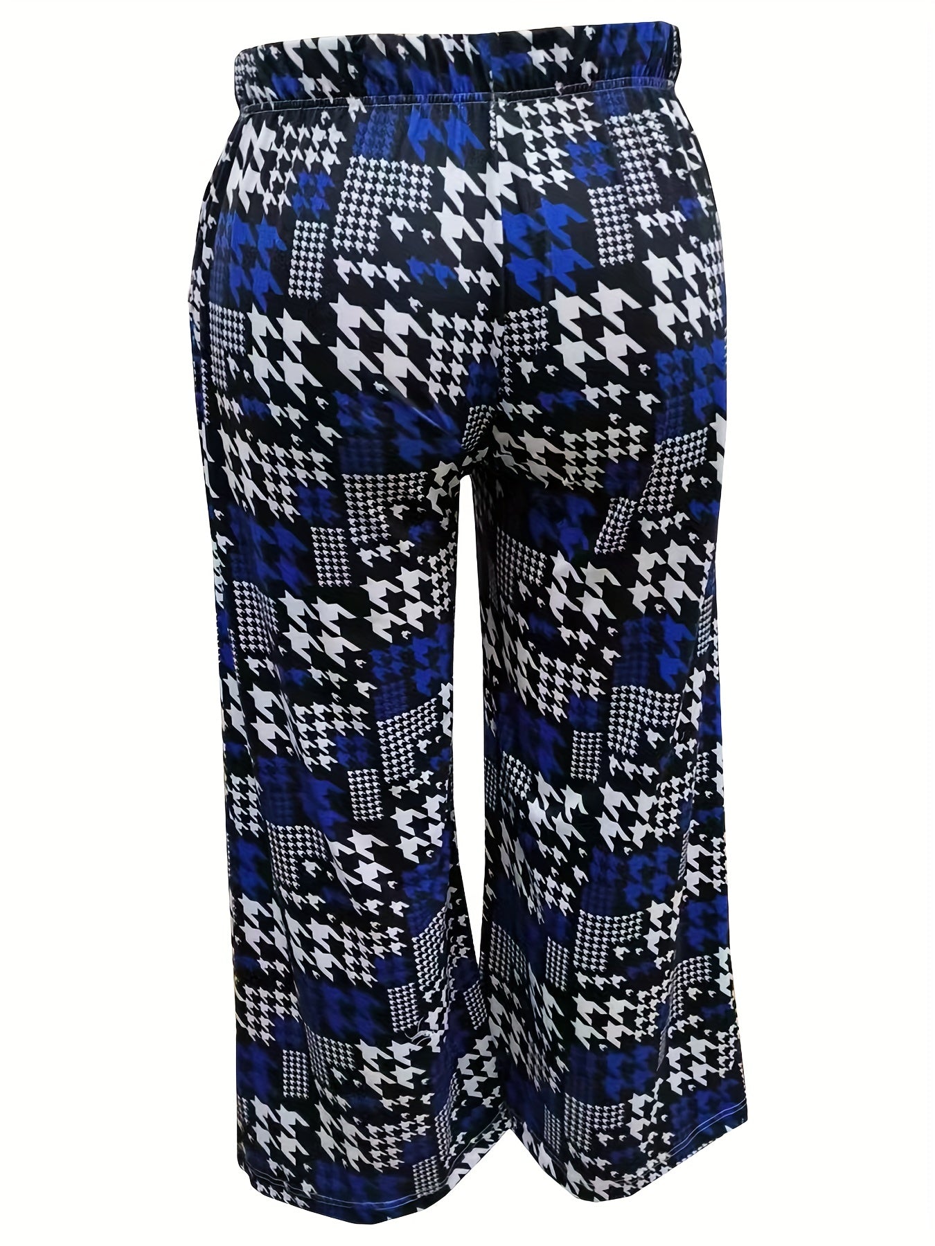 Plus Houndstooth Print High Rise Wide Leg Trousers