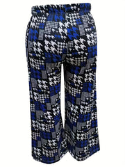 Plus Houndstooth Print High Rise Wide Leg Trousers