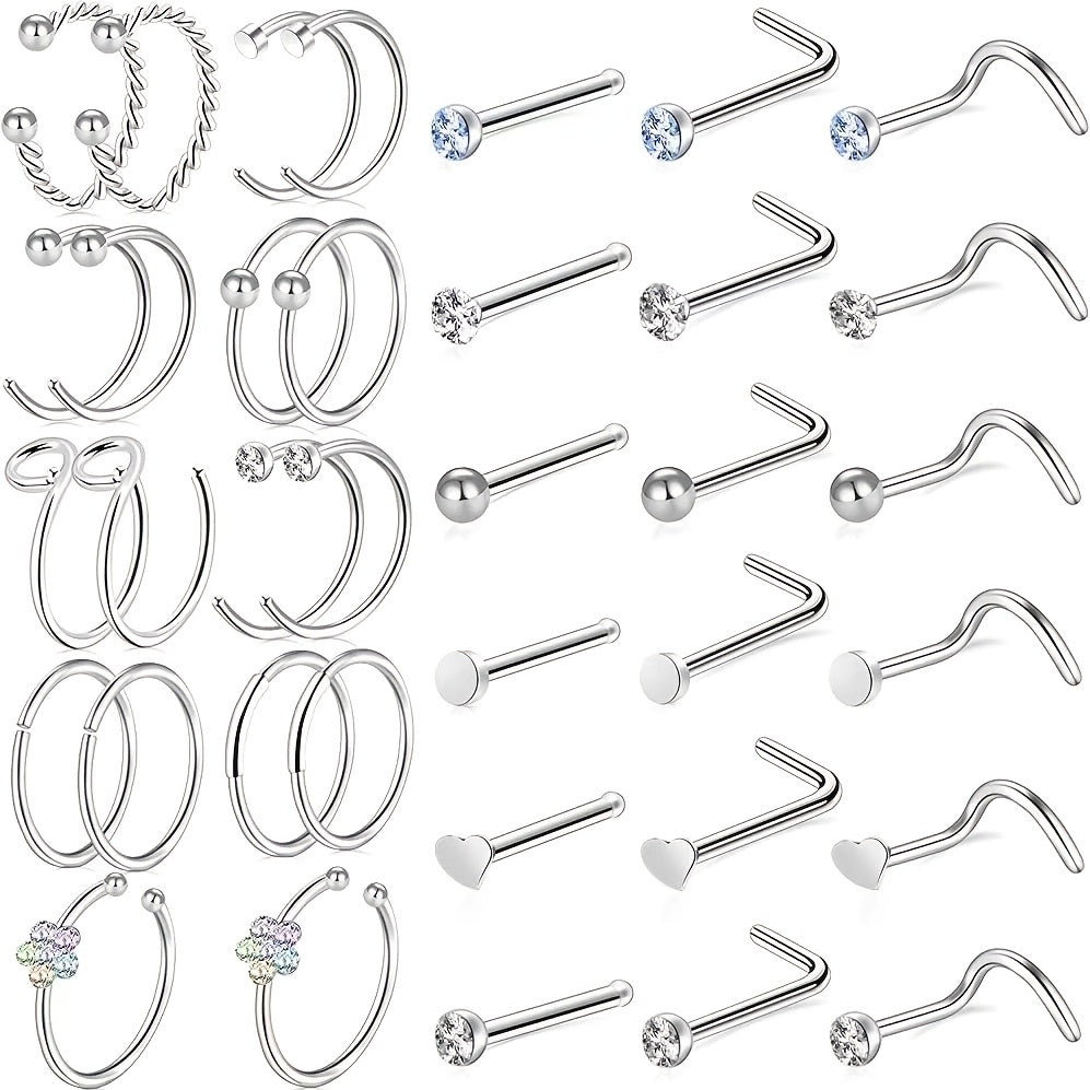 36 Pcs Titanium Steel Nose Piercing Jewelry Set Unisex