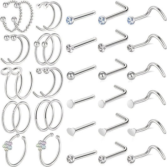 36 Pcs Titanium Steel Nose Piercing Jewelry Set Unisex