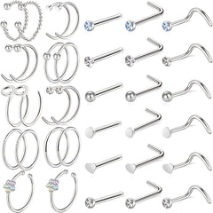 36 Pcs Titanium Steel Nose Piercing Jewelry Set Unisex