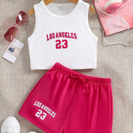 Kid Girls' 2 Piece Outfits Graphic Sleeveless Tank Shirt & Pants Set for Summer