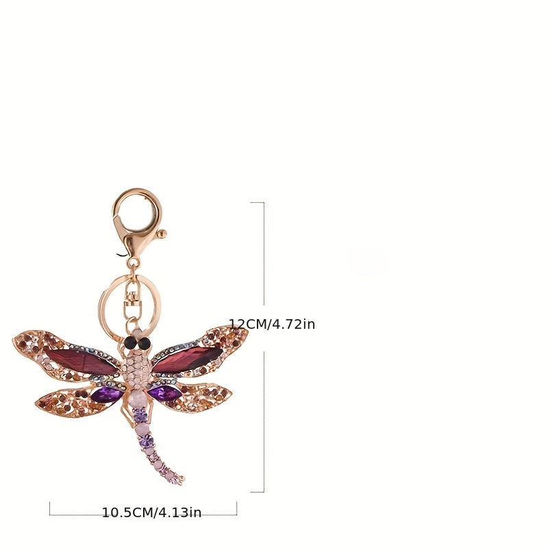 Dragonfly Keychain Rhinestone Animal Metal Key Ring Purse Bag Car Ornament