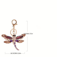 Dragonfly Keychain Rhinestone Animal Metal Key Ring Purse Bag Car Ornament