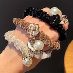 3-Piece Geometric Beads Plush Hair Loops