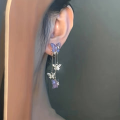 Purple Butterfly Tassel Drop Dangle Earrings For Women Girls