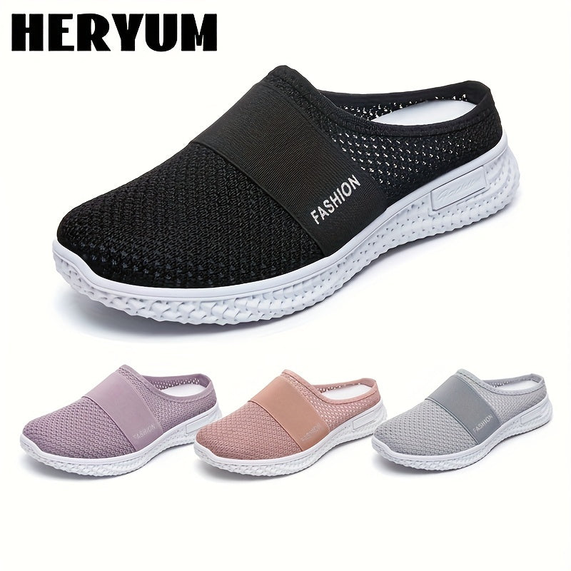 Women's Breathable Knit Mule Sneakers Lightweight Slip On Shoes