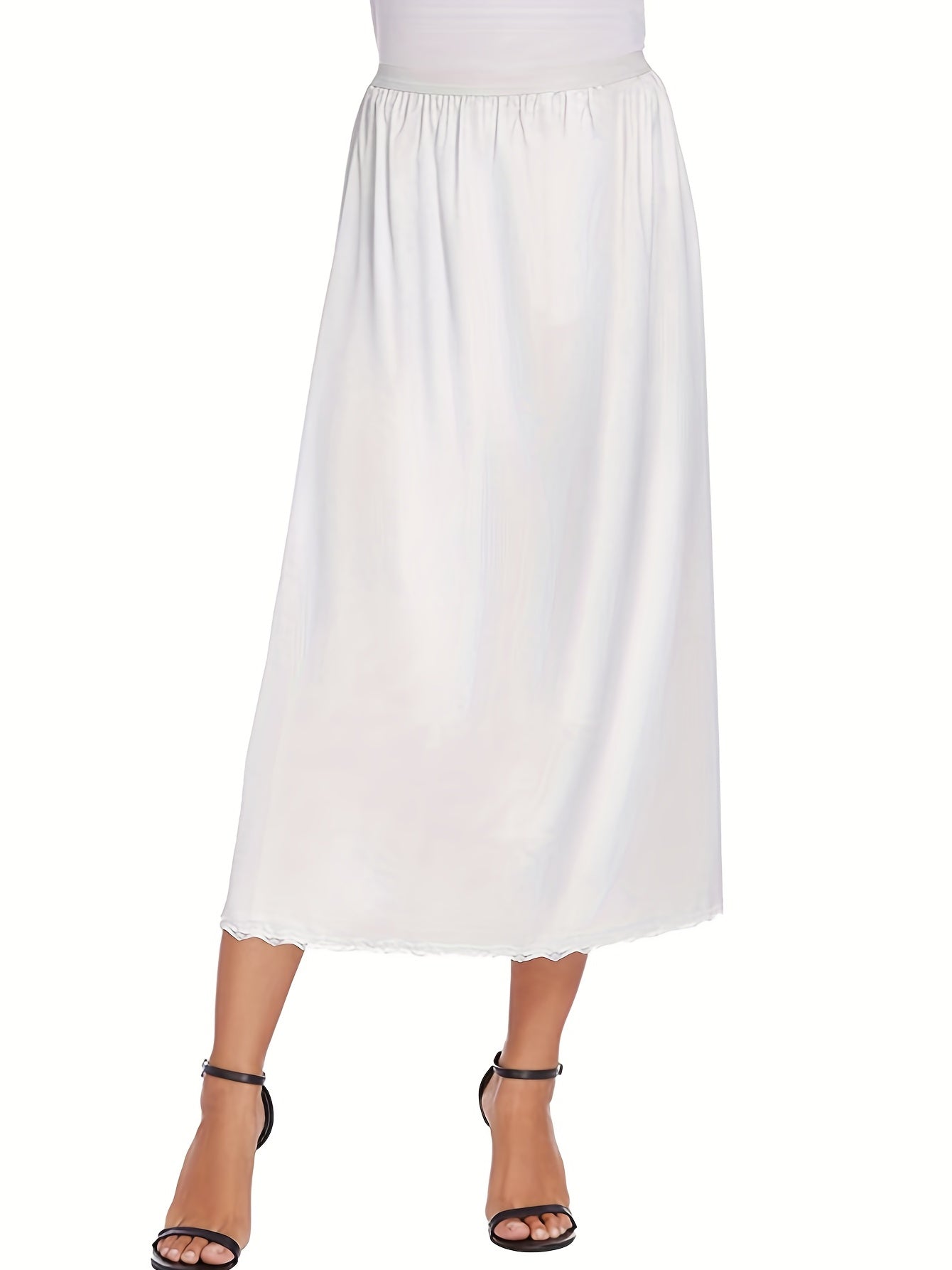 Lace Trim Midi Skirt Casual Solid Skirt Women's Clothing