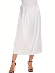 Lace Trim Midi Skirt Casual Solid Skirt Women's Clothing