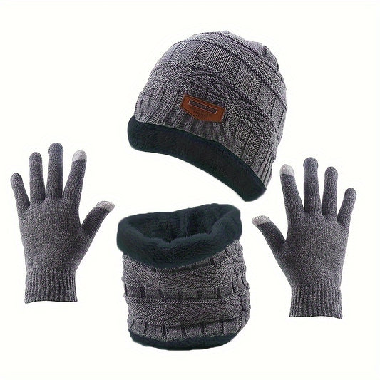 3pcs Unisex Winter Beanie Gloves Scarf Set Warm Touch Screen Retro