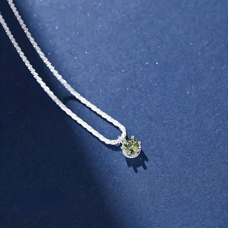 S925 Sterling Silver Green Zircon Pendant Chain
