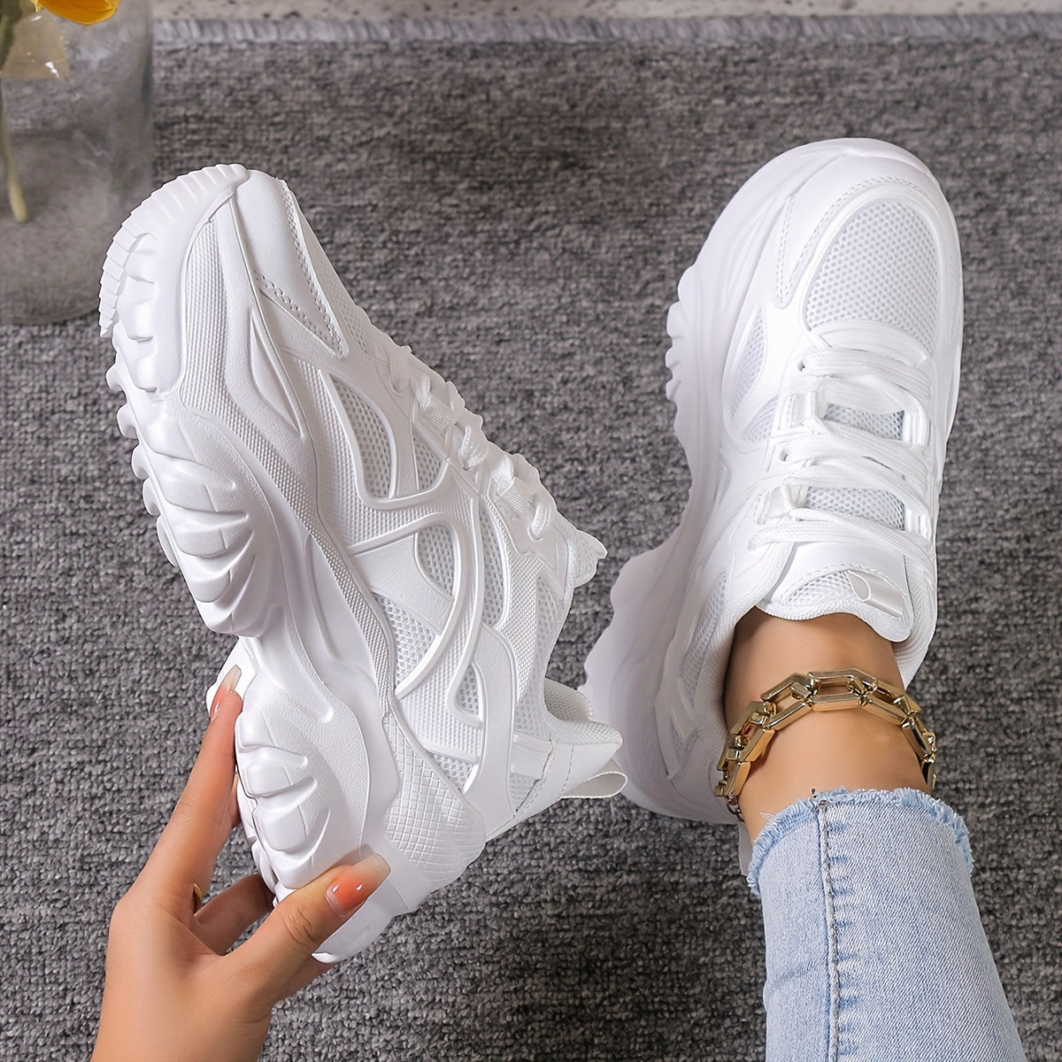 Women's Preppy Heighten Chunky Sneakers Non Slip Casual Running Shoes