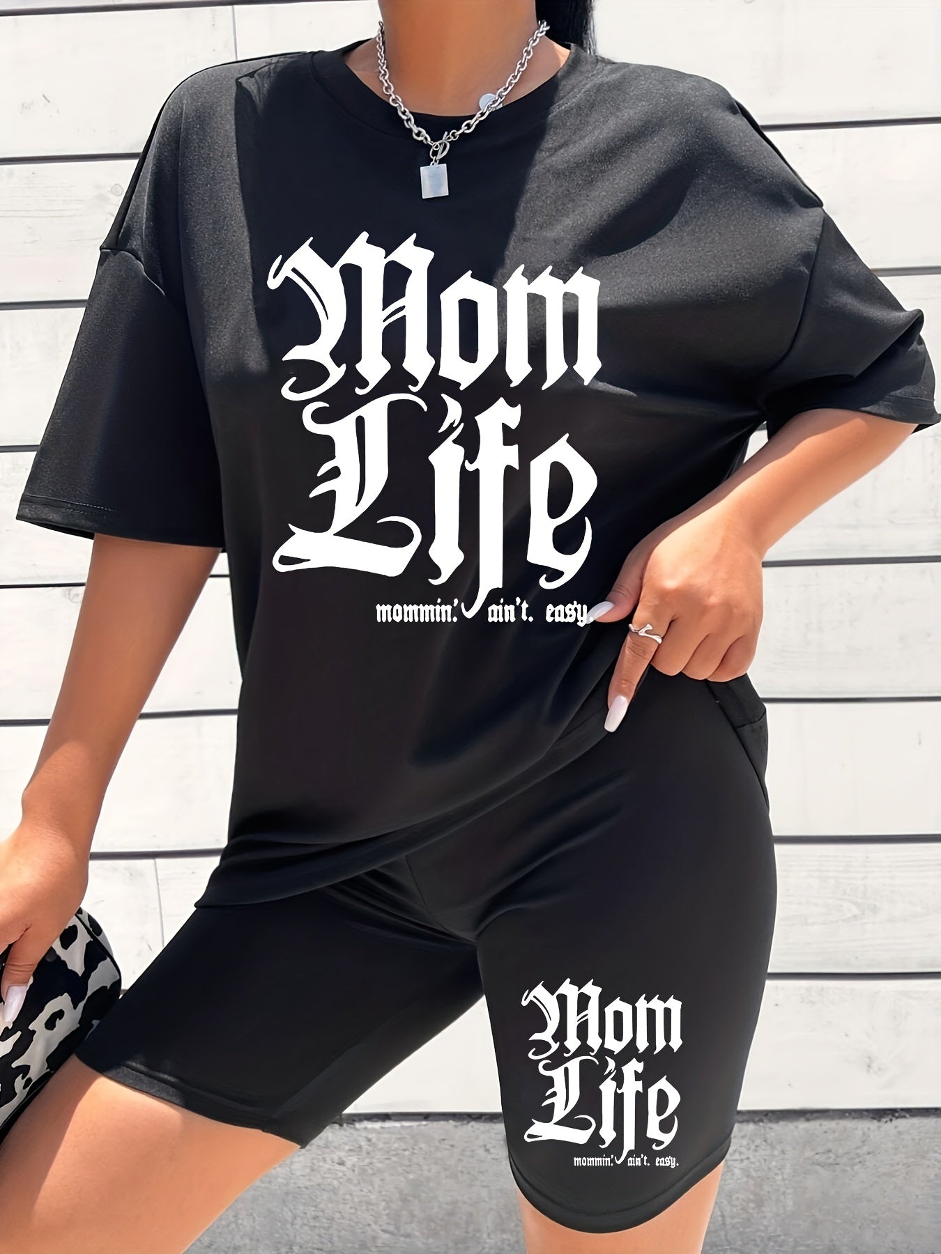 2pcs Summer Sports Suits Letter Print Short Sleeve T shirts & Shorts
