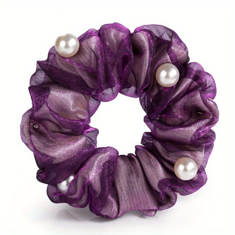 Silk Yarn Beaded Scrunchie Hair Tie Hair Accessory
