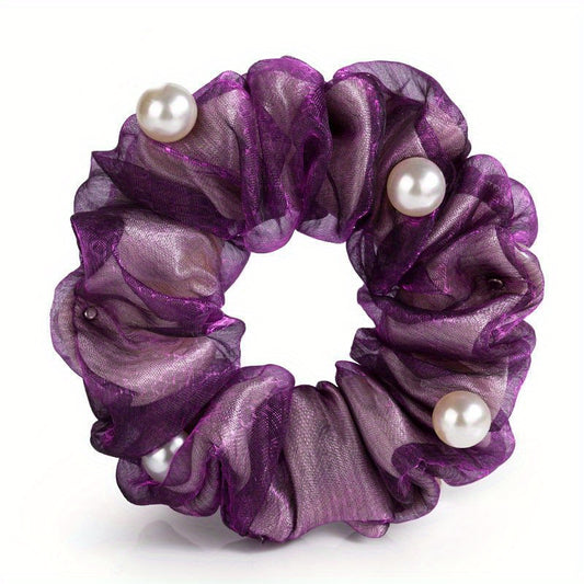 Silk Yarn Beaded Scrunchie Hair Tie Hair Accessory