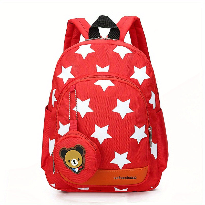 Children's Star Print Bear Backpack With Small Coin Purse