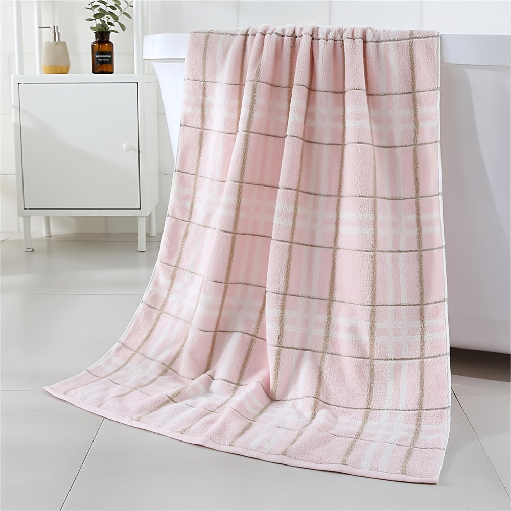Plaid Pattern Bath Towel Cotton Soft Absorbent Large Beach Towel
