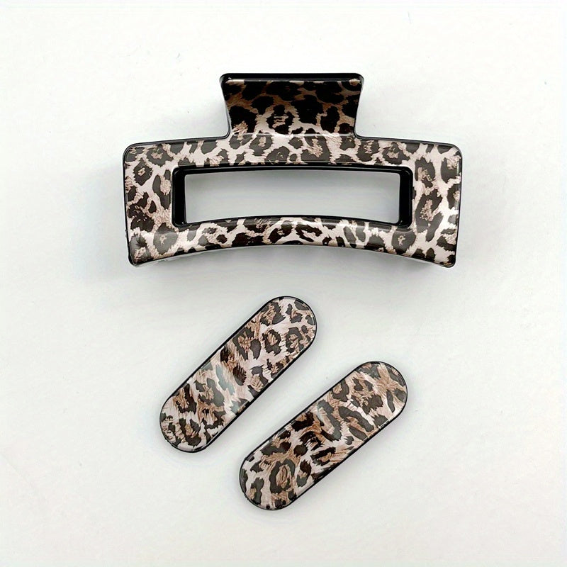 Retro Leopard Print Hair Claw Large Shark Claw Ponytail Holder Hair Clip