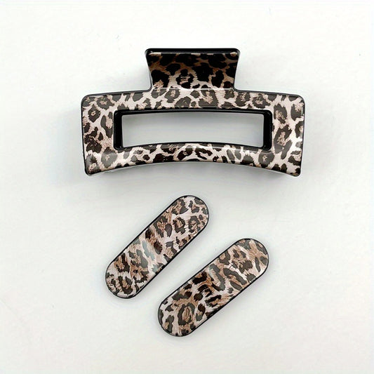 Retro Leopard Print Hair Claw Large Shark Claw Ponytail Holder Hair Clip