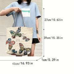Butterfly Embroidery Tote Bag Ethnic Style Canvas Handbags Large Shoulder Bag