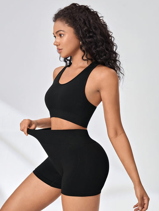 2pcs Yoga Set Moisture Wicking Sports Bra & High Waist Shorts