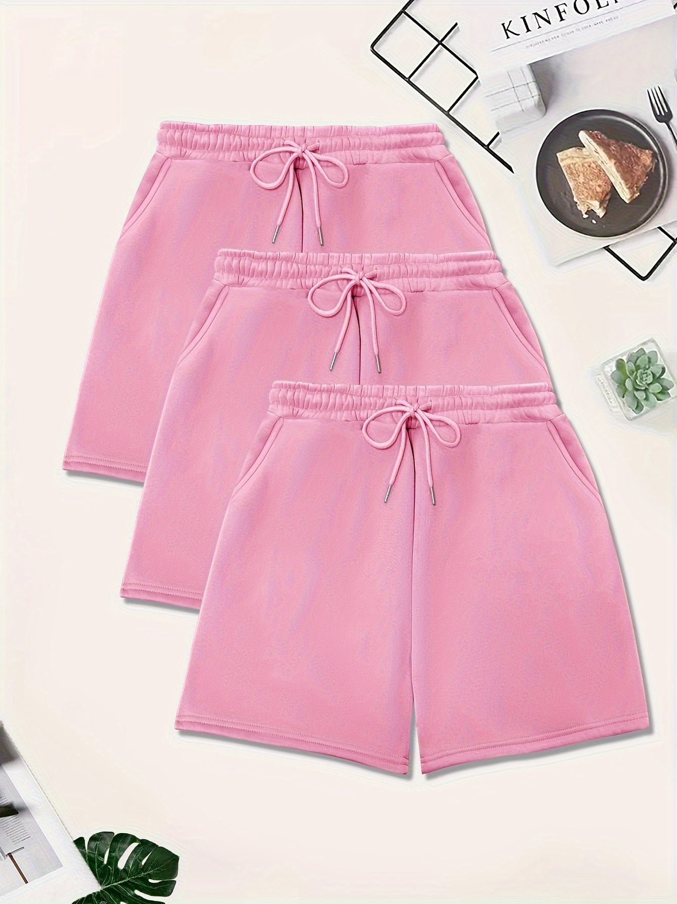 3-Pack Plus Size Casual Shorts Set Women's Plus Elastic Drawstring Fleece