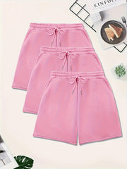 3-Pack Plus Size Casual Shorts Set Women's Plus Elastic Drawstring Fleece