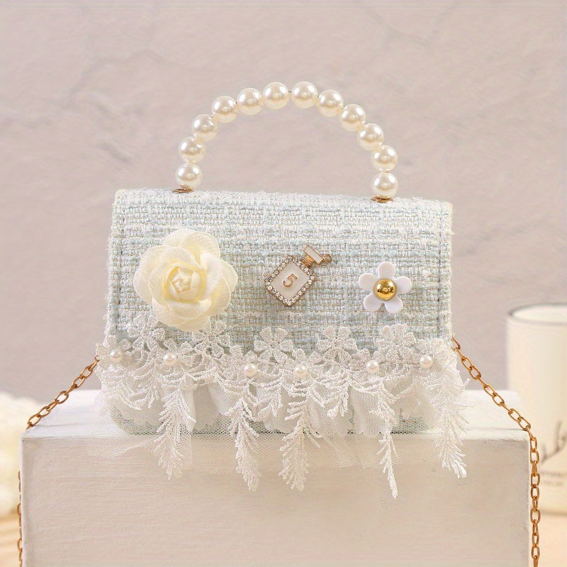 Sweet Princess Crossbody Bag Snowflake Trim Pearl Handle Girls Handbag