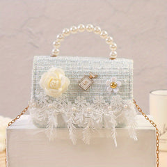 Sweet Princess Crossbody Bag Snowflake Trim Pearl Handle Girls Handbag