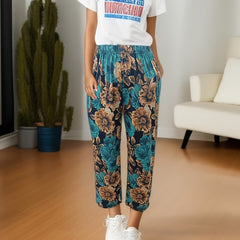  Floral Print High Rise Straight Leg Trousers