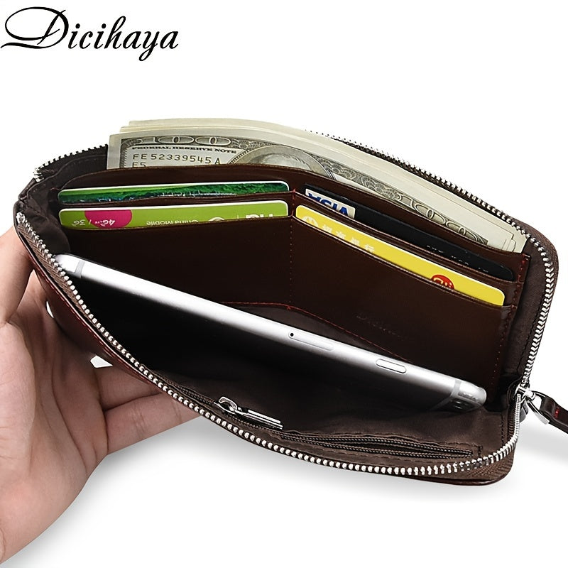 Dicihaya Men's Leather Zipper Handbag Large Capacity Wallet Clutch Bag