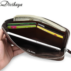 Dicihaya Men's Leather Zipper Handbag Large Capacity Wallet Clutch Bag
