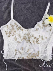 Floral Embroidery Corset Push Up Backless