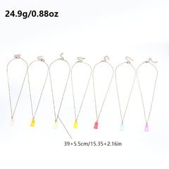 7pcs Cartoon Bear Golden Chain Necklace Jewelry Set