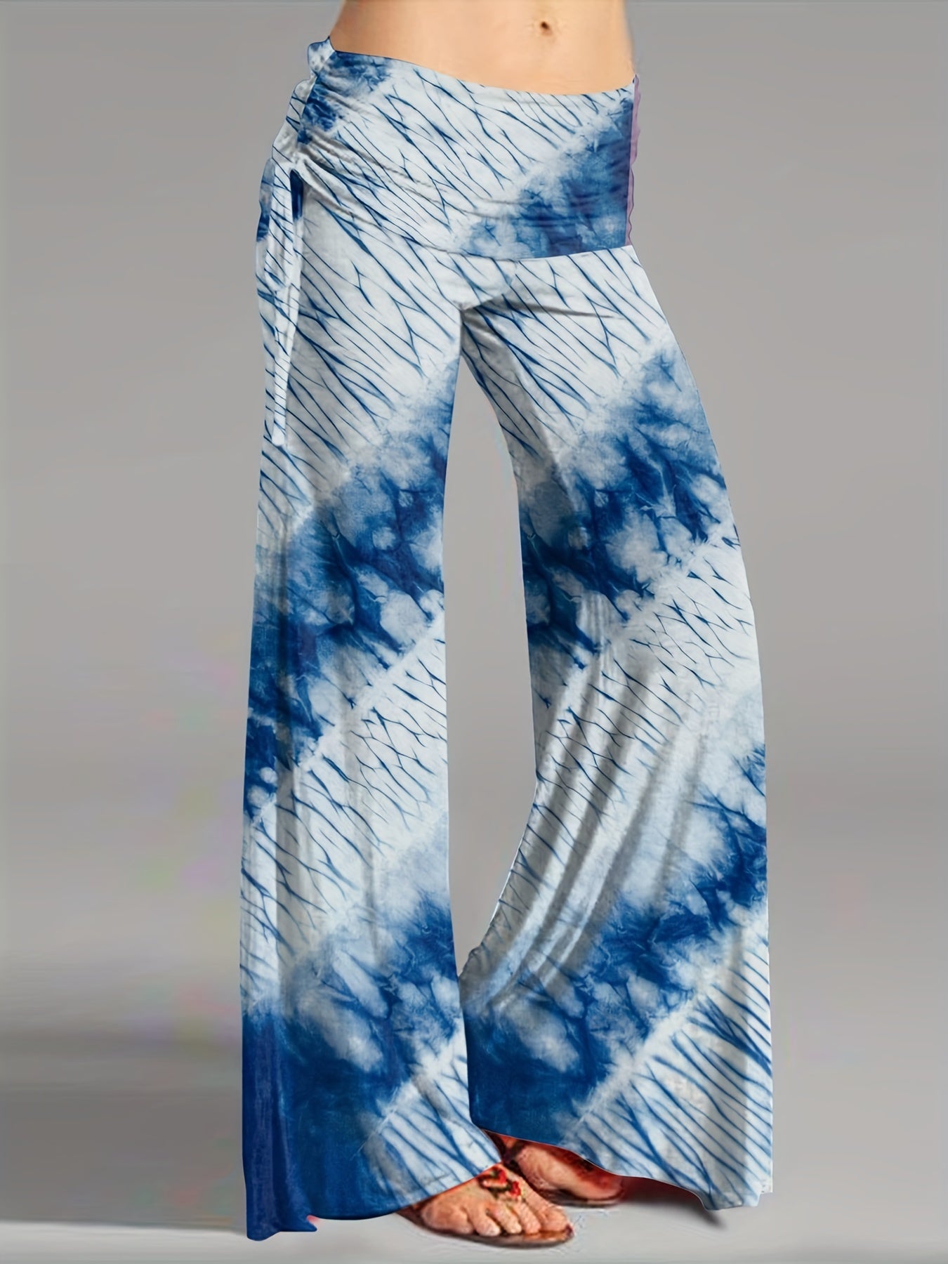 Tie Dye Ruched High Rise Flared Leg Trousers