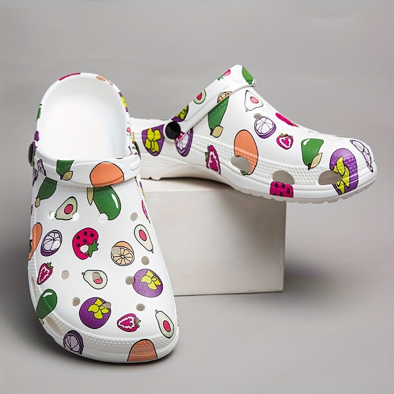 Women's Fruit Pattern Clogs Slip On Round Toe Platform Summer Pillow Slides