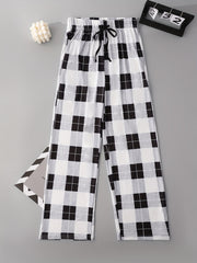 Colorblock Plaid Lounge Pants Soft Drawstring Womens Loungewear