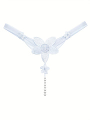 Floral Embroidered Thongs Bead Decor Panties Women's Lingerie