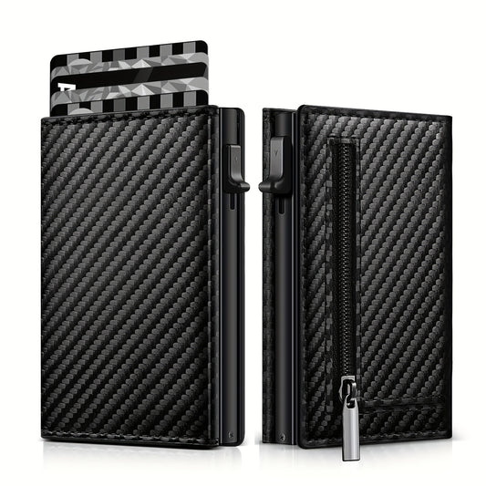 Men's Carbon Fiber RFID Blocking Card Holder with Zipper Coin Purse