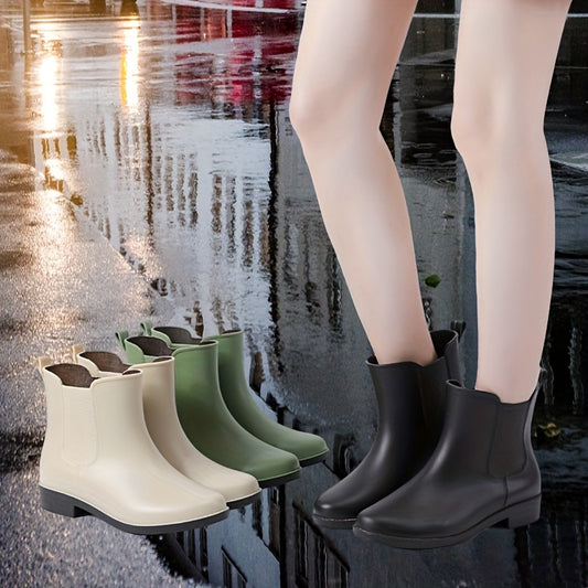 Solid Waterproof PVC Rain Boots Wear Resistance Non Slip Flat Short Water Shoes