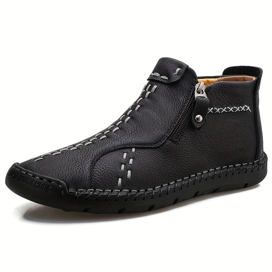 Men's Solid Hiking Boots Non Slip Zipper Casual Durable Shoes