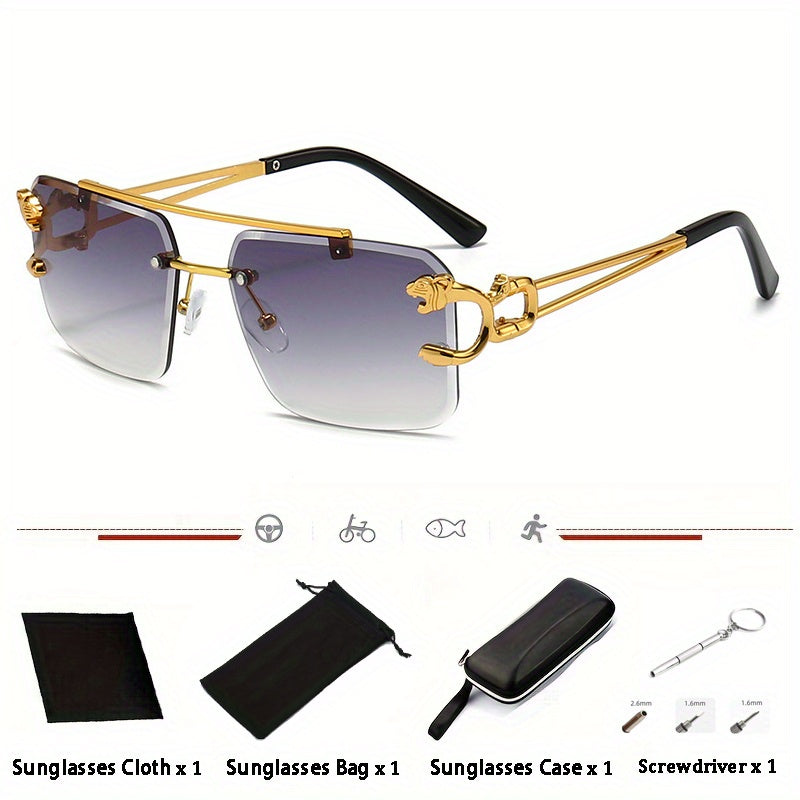 Vintage Retro Rimless Steampunk Sunglasses with Full Package Set
