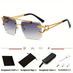 Vintage Retro Rimless Steampunk Sunglasses with Full Package Set