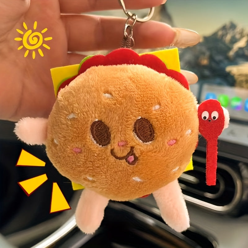 Cute Hamburger Keychain Brown Stuffed Animal Heart Stars Backpacks Couples Organ