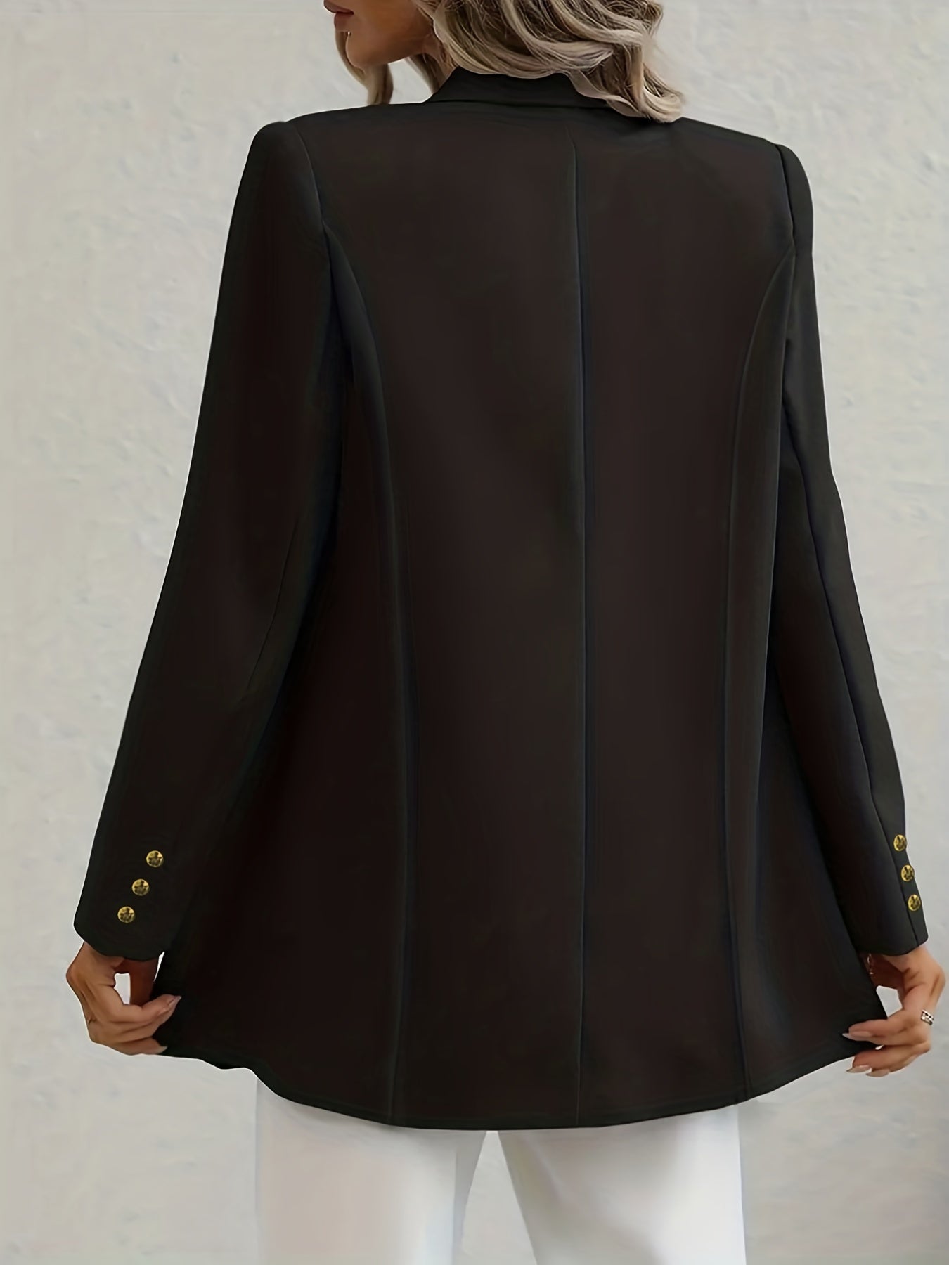 Solid Button Front Blazer Lapel Long Sleeve Blazer For Office & Work