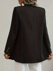 Solid Button Front Blazer Lapel Long Sleeve Blazer For Office & Work