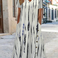  Tie Dye Button Decor Short Sleeve Dress