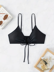 Tie Front Hollow Out Bikini Top Spaghetti Strap Swimsuit Bra